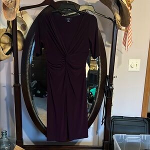 Chaps Purple Ruched Long Sleeve Sheath Dress